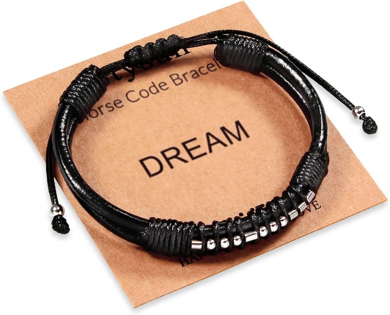 Btysun Valentines Day Gifts for Him Boyfriend Morse Code Bracelets for Men Husband Mens Bracelets Graduation Gifts for Him Fathers Day Adjustable Leather Bracelet Motivational Birthday Annivesary Jewelry Stocking Stuffers - Image 1